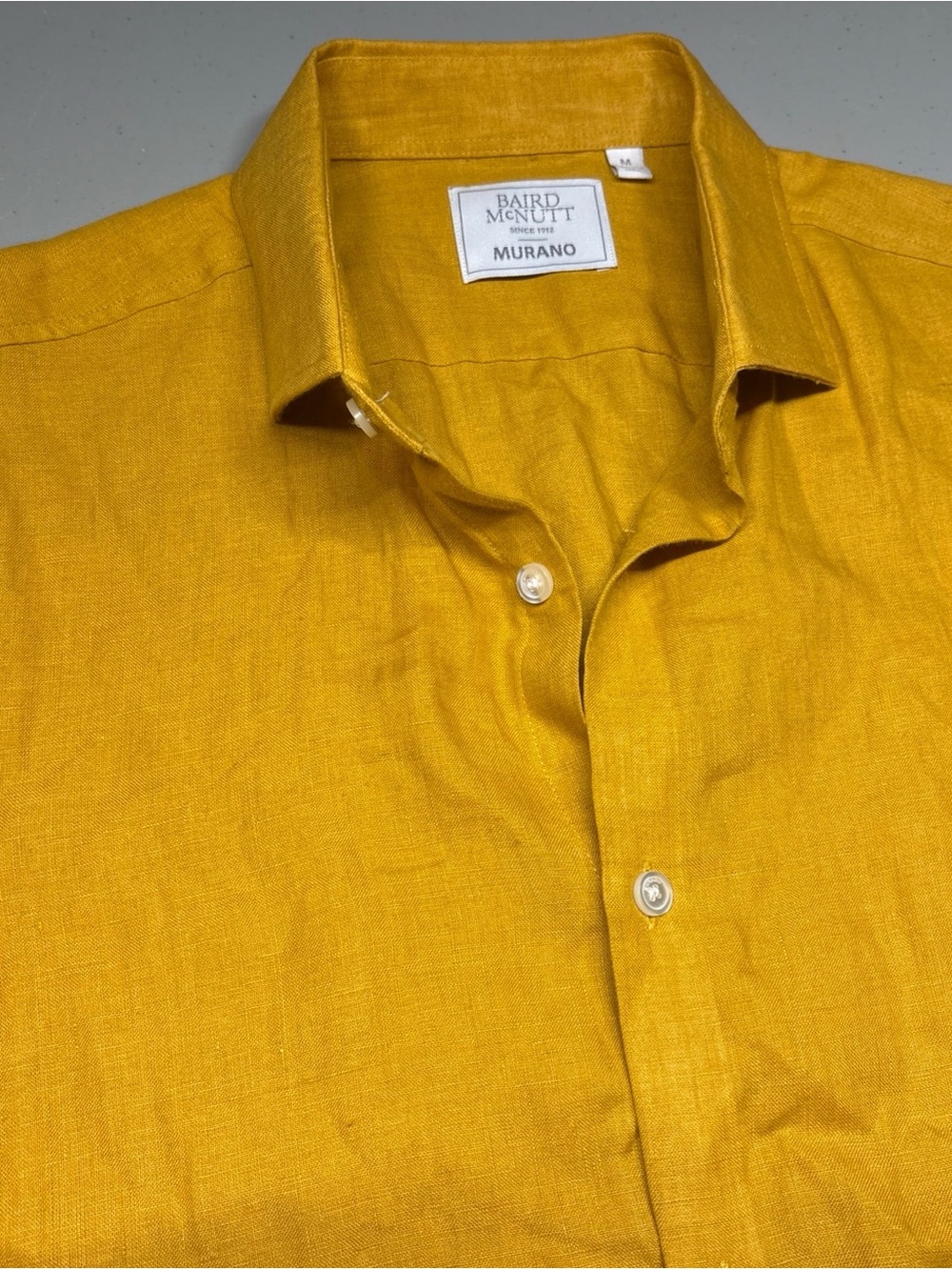 Murano Baird McNutt Linen Shirt Mens M Mustard Short Sleeve Button Front